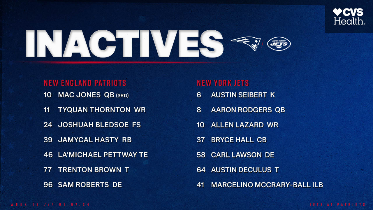 Week 18 Inactives: Patriots vs. Jets