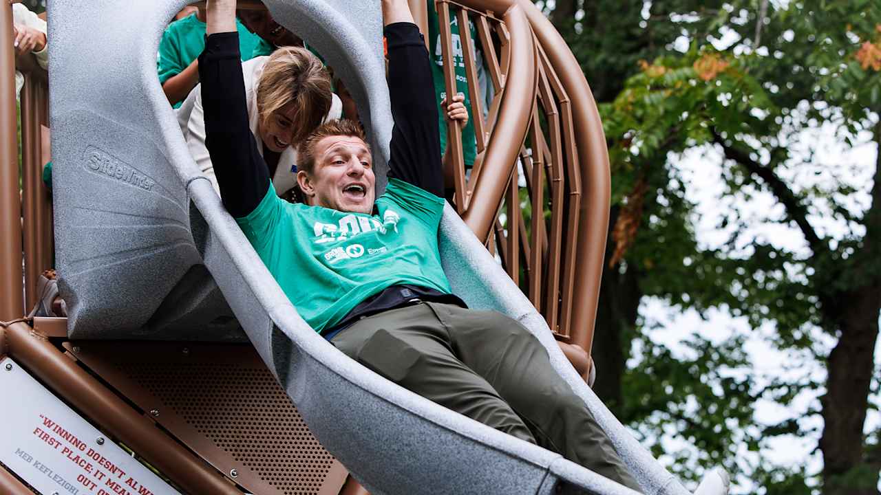 Rob Gronkowski teases ceremonial signing to retire as Patriot at grand opening of Gronk Playground in Boston