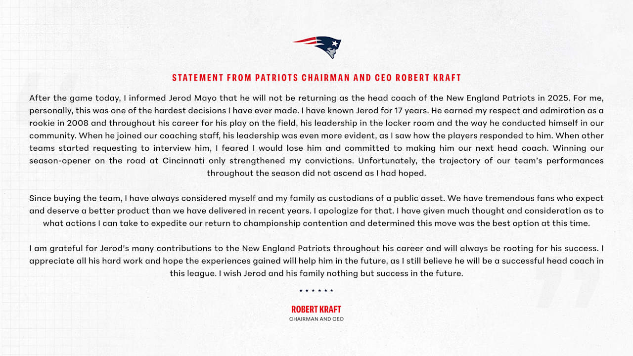 Statement from Patriots Chairman and CEO Robert Kraft