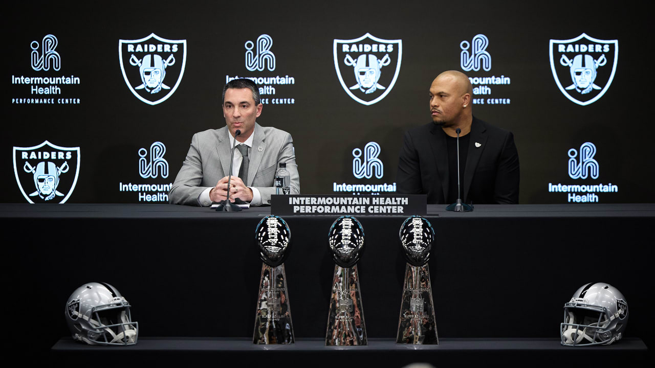 Head Coach Antonio Pierce and General Manager Tom Telesco address the ...