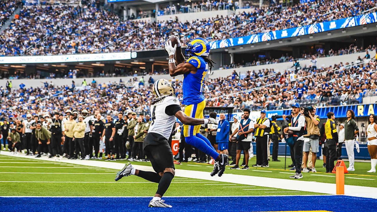 Image for HIGHLIGHTS: Rams WR Davante Adams' second touchdown against the Saints is a 4-yard catch from QB Matthew Stafford