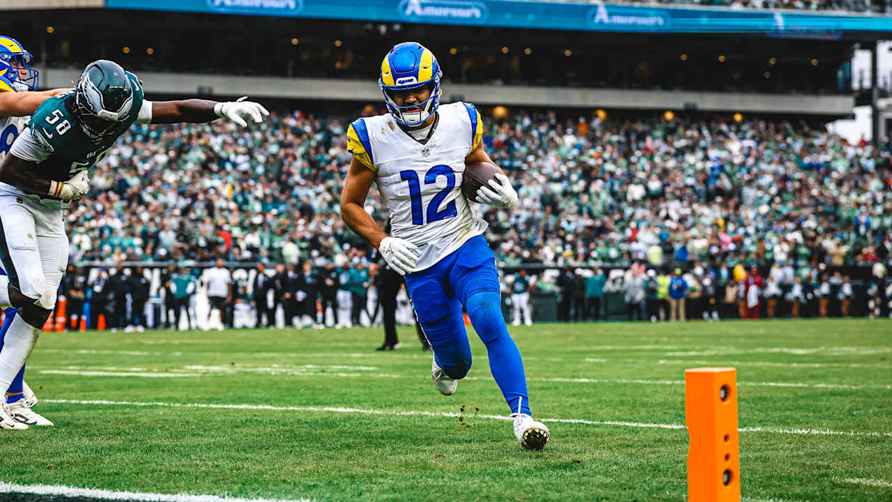 Wide receiver Puka Nacua scores a 2-yard rushing touchdown - Los ...