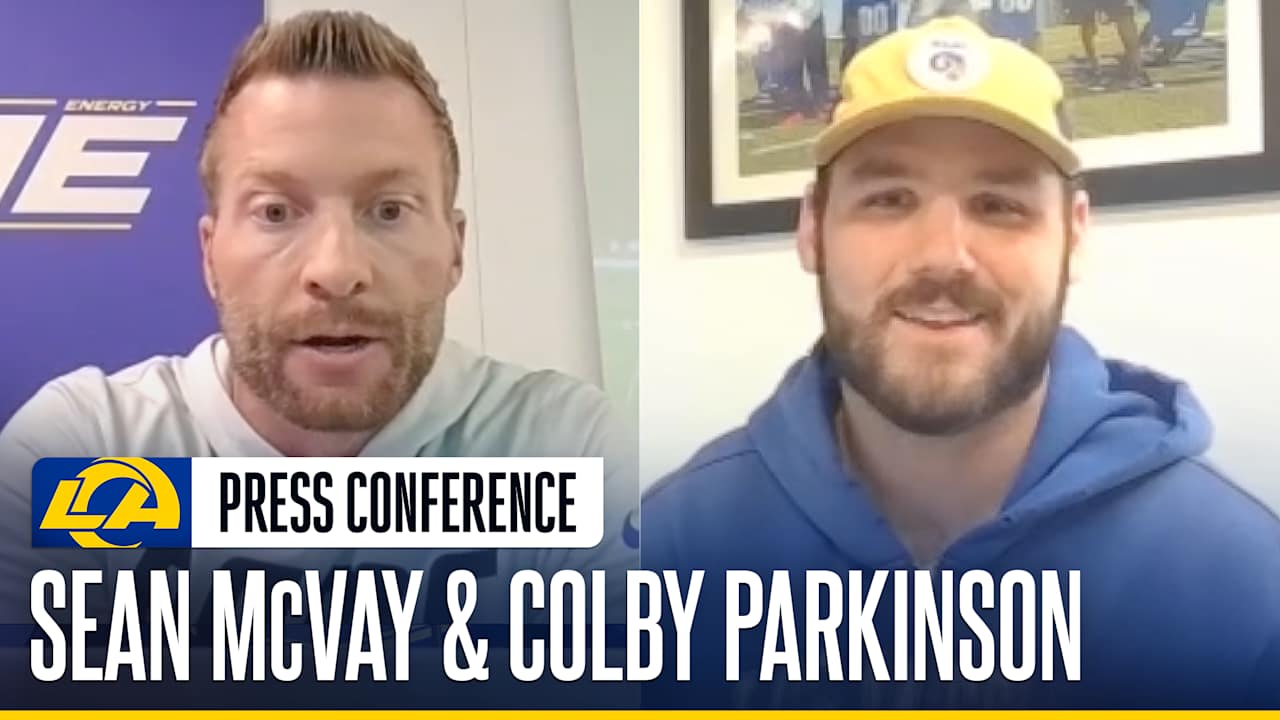 Los Angeles Rams head coach Sean McVay and tight end Colby Parkinson ...