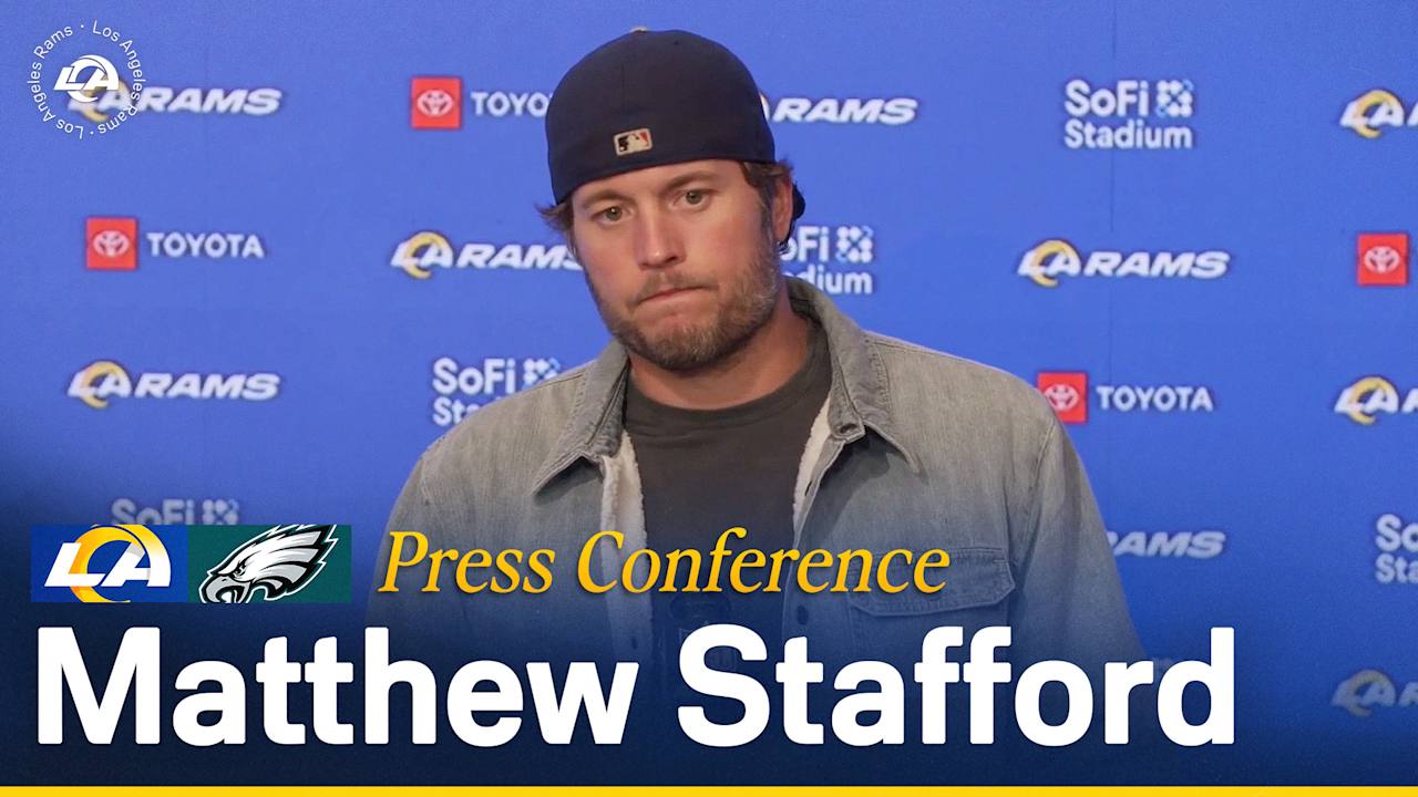 Matthew Stafford press conference Eagles | Los Angeles Rams quarterback Matthew  Stafford on learning from loss to Philadelphia Eagles & improving offensive  efficiency going forward