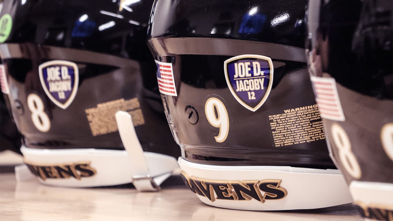 Ravens wear helmet decals in honor of Joe D'Alessandris and Jacoby Jones