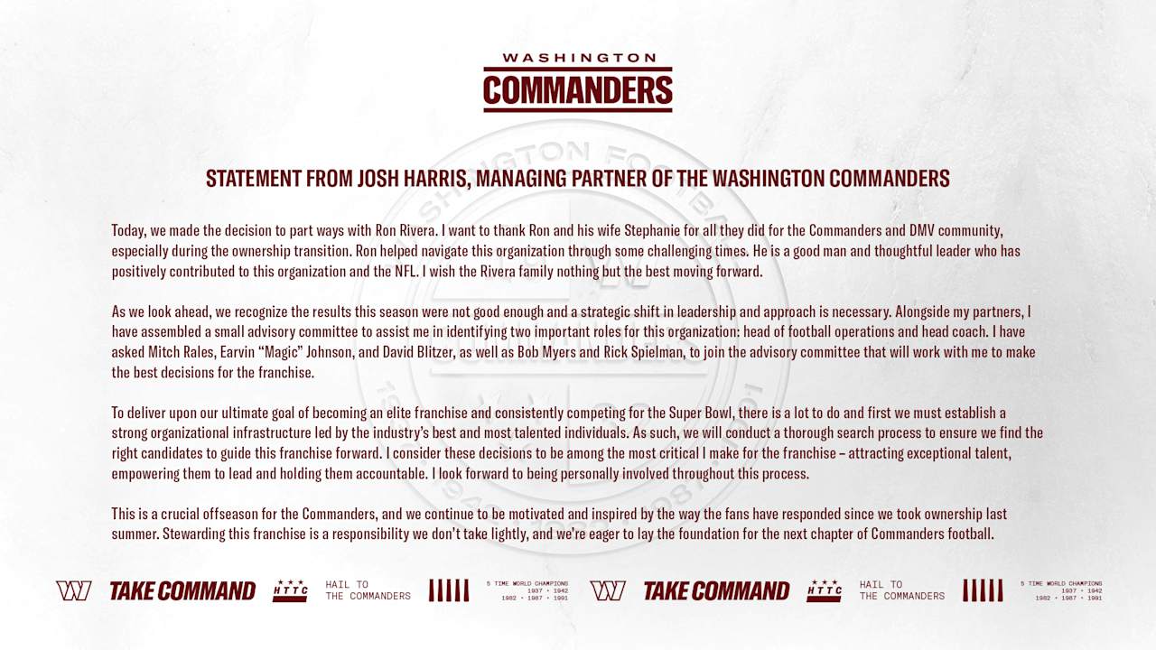 Statement from Washington Commanders Managing Partner Josh Harris