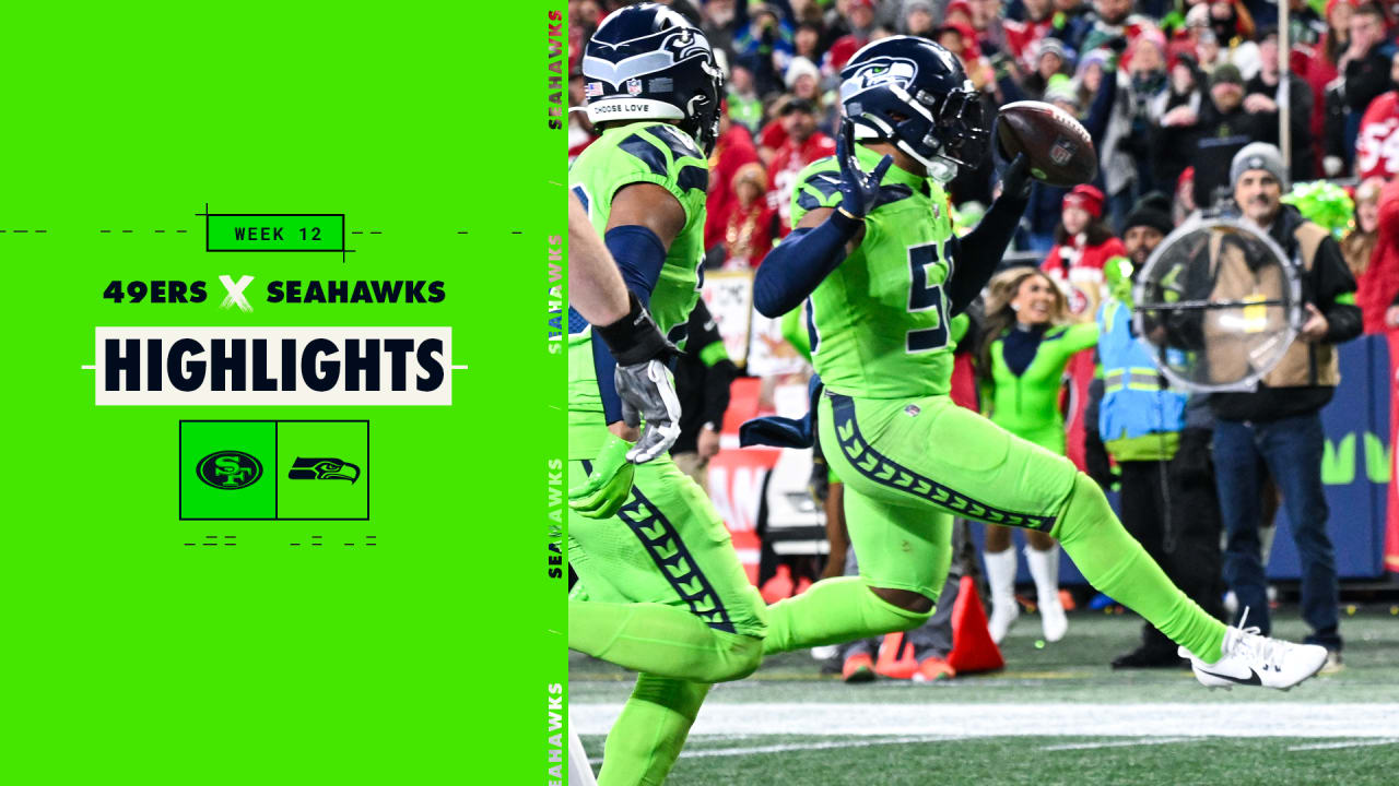 2023 Week 12 Seahawks vs. 49ers Jordyn Brooks Intercepts Brock Purdy