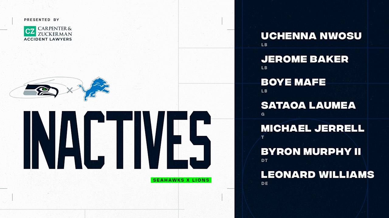 Five Seahawks inactive for Monday night's game in Detroit due to injury