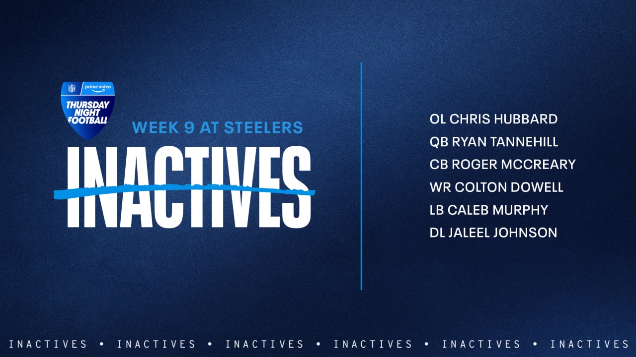 Game Inactives Week 9 Titans at Steelers