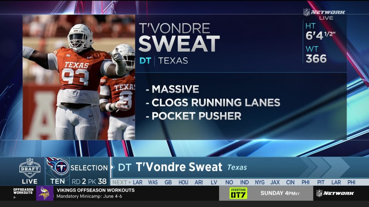 Titans Select T'Vondre Sweat with No. 38 Pick in 2024 Draft | NFL Network