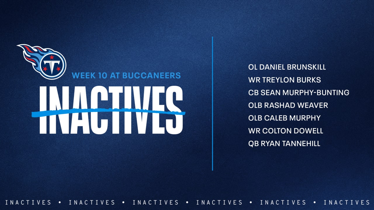 Game Inactives Week 10 Titans at Buccaneers