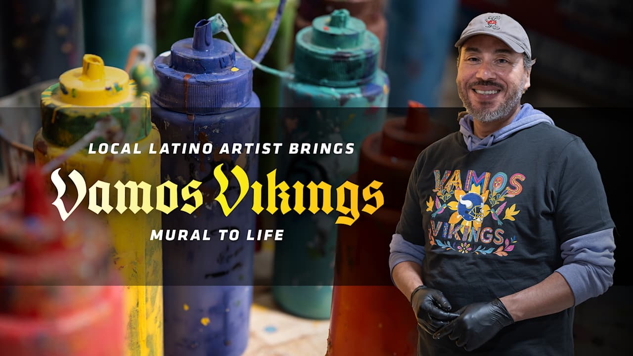 Local Latino Artist Brings ¡Vamos Vikings! Mural to Life