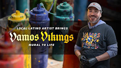 Local Latino Artist Brings ¡Vamos Vikings! Mural to Life