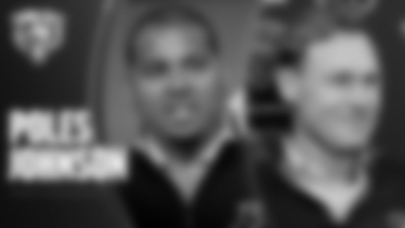 General manager Ryan Poles and head coach Ben Johnson meet with local Chicago media on Tuesday at the 2026 NFL Combine.