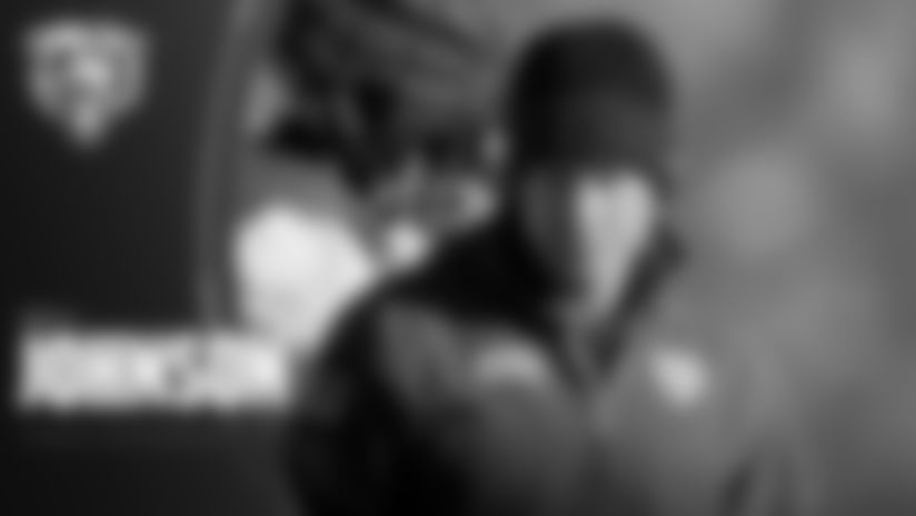 Head coach Ben Johnson addresses the media on Friday at Halas Hall.