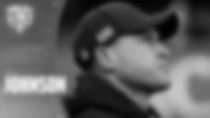 Head coach Ben Johnson addresses the media Friday at Halas Hall.