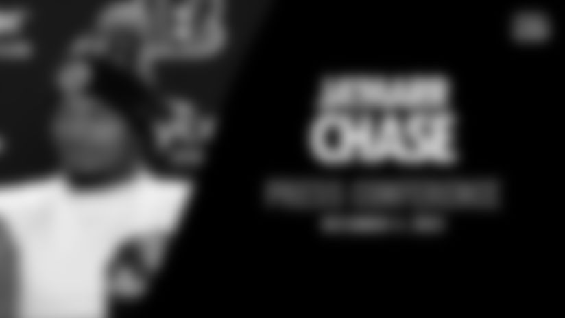 WR Ja'Marr Chase meets with the media ahead of Week 14 against the Bills, Thursday, Dec. 4, 2025.