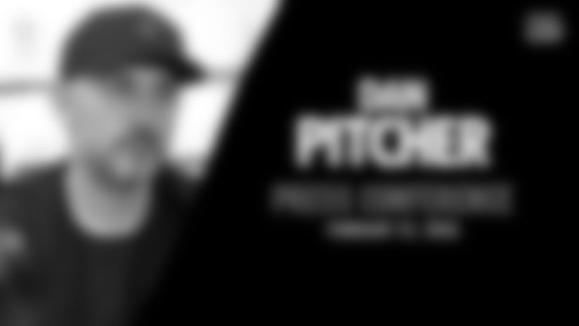 Offensive coordinator Dan Pitcher meets with the media at the 2026 NFL Scouting Combine in Indianapolis, Wednesday, Feb. 25, 2026.