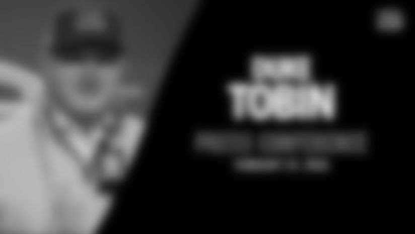 Director of Player Personnel Duke Tobin meets with the media at the 2026 NFL Scouting Combine in Indianapolis, Tuesday, Feb. 24, 2026.