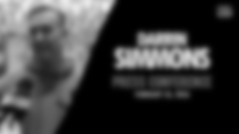 Special teams coordinator Darrin Simmons meets with the media at the 2026 NFL Scouting Combine in Indianapolis, Thursday, Feb. 26, 2026.