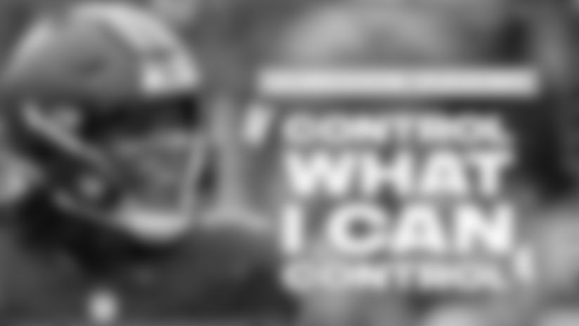 Quinshon Judkins speaks to the media following practice.