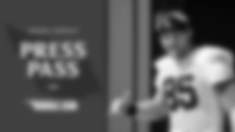 TE Trey McBride addresses the media in the locker room after practice.