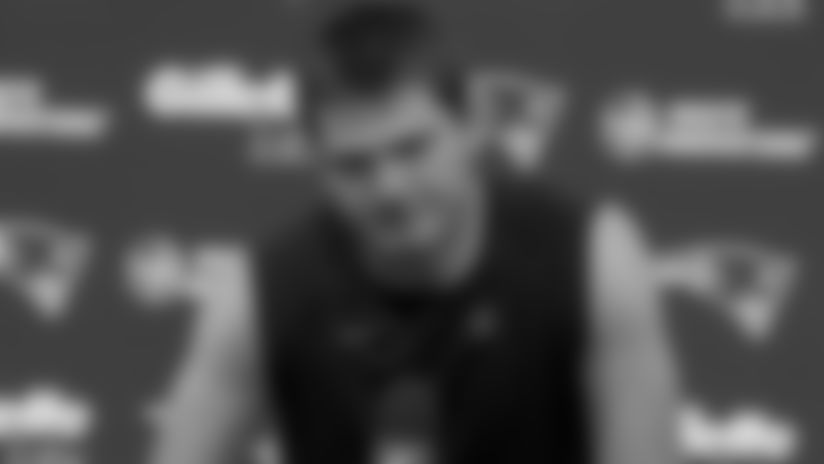 Patriots quarterback Drake Maye addresses the media during his postgame press conferences immediately after New England's 35-31 loss to the Buffalo Bills at Gillette Stadium on Sunday, December 14, 2025.