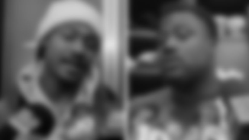 Patriots players Stefon Diggs and Christian Barmore address the media on Friday, January 2, 2026.