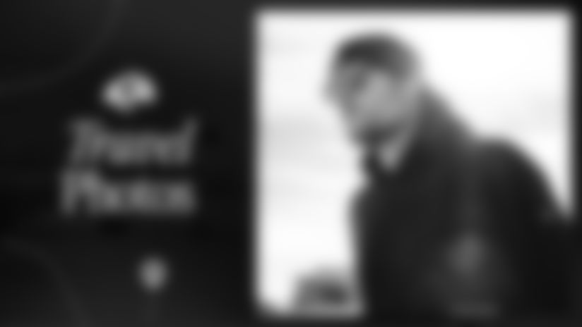 Browse through photos of Los Angeles Rams players traveling to the Windy City for their Divisional Round matchup against the Chicago Bears.