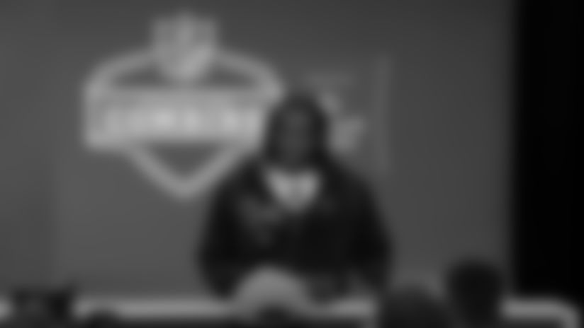 Washington Huskies running back Jonah Coleman talks to the media at the 2026 NFL Scouting Combine.