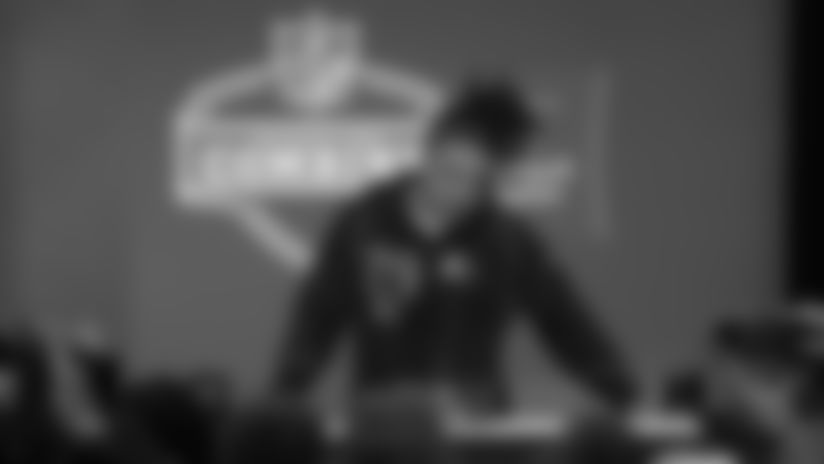 USC Trojans wide receiver Makai Lemon talks to the media at the 2026 NFL Scouting Combine.