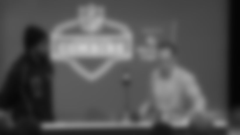 Indiana Hoosiers wide receiver Omar Cooper Jr. talks to the media at the 2026 NFL Scouting Combine.