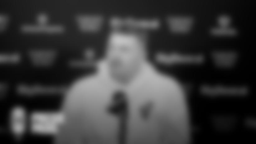 OL Andrew Wylie speaks to the media.