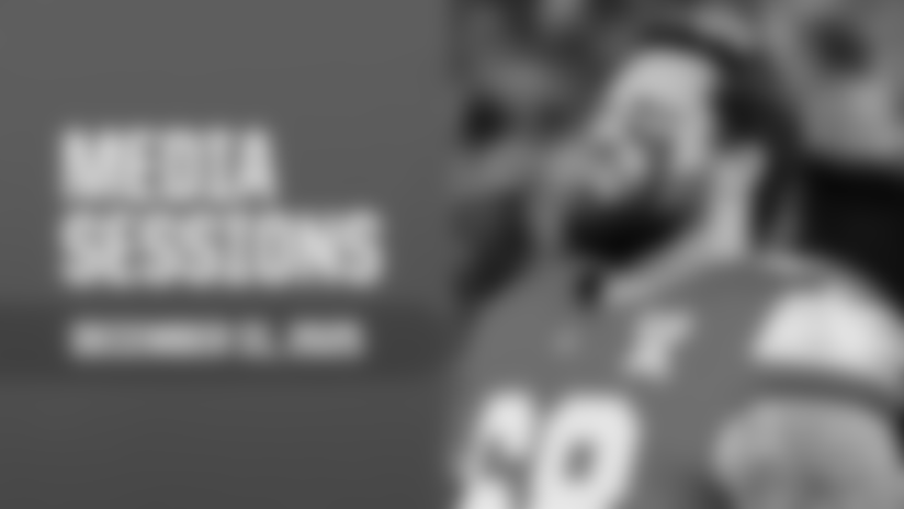 T Taylor Decker speaks to reporters about the last game of the season, wanting to finish with a winning record and Bears head coach Ben Johnson.