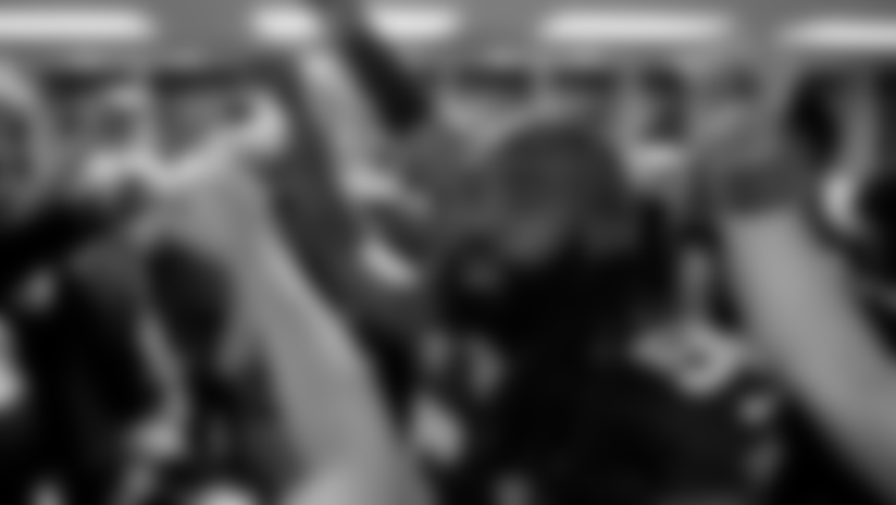 New Orleans Saints Coach Dennis Allen and linebacker Demario Davis spoke to the team in the locker room postgame after the Saints' win against the Atlanta Falcons in Week 18 of the 2023 NFL season.