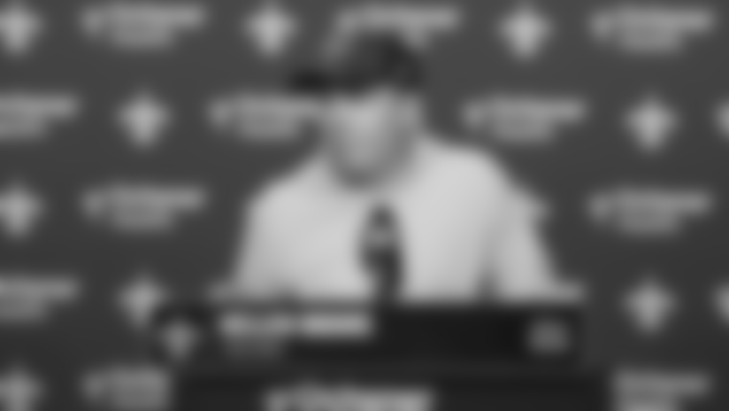 New Orleans Saints head coach Kellen Moore speak with the media from the Ochsner Sports Performance Center on Monday, September 15, 2025 the day after the Saints' Week 2 game against the San Francisco 49ers and ahead of Week 3 against the Seattle Seahawks.