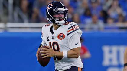 Caleb Williams throwing pass against Eagles defense