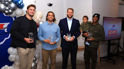 Tommy Doyle, Mack Hollins, Ryan Van Demark and Ja'Marcus Ingram are honored at the Buffalo Bills Community Honors Dinner, December 02, 2024 at Wayland Brewing Company.