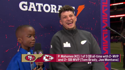 11-year old reporter Jeremiah Fennell and Patrick Mahomes pick