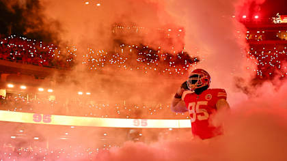 Kansas City Chiefs defensive tackle Chris Jones (95) runs onto the field prior to the Week 14 NFL game against the Los Angeles Chargers on Sunday, December 8, 2024.