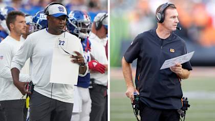 New York Giants Defensive Coordinator Patrick Graham (left) and former Cincinnati Bengals Defensive Coordinator Lou Anarumo (right)