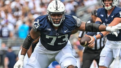 Penn State offensive lineman Caedan Wallace (73). Wallace was drafted by the Patriots in the third round of the 2024 NFL Draft.