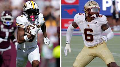 Missouri WR Luther Burden (left) and Boston College Edge Donovan Ezeiruaku (right).