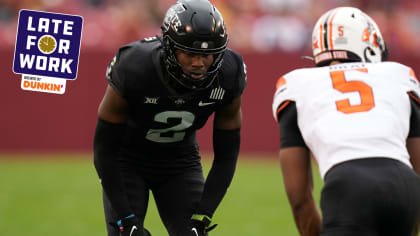 Iowa State defensive back T.J. Tampa (2) gets set for a play during the first half of an NCAA college football game against Oklahoma State, Saturday, Sept. 23, 2023, in Ames, Iowa.