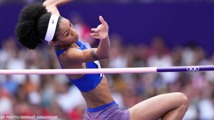 Vashti Cunningham in the qualifying round at the 2024 Olympics in Paris.