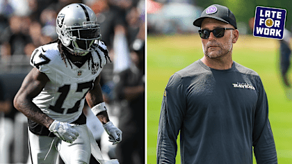 Raiders WR Davante Adams (left) & Ravens General Manager Eric DeCosta (right)