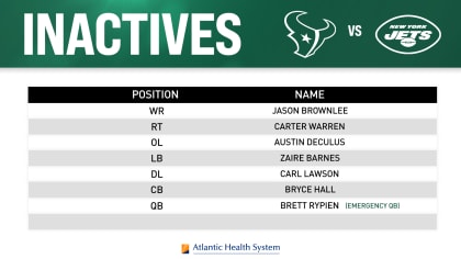 New York Jets vs. Houston Texans Game Inactives - Week 14 2023
