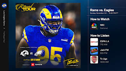 Los Angeles Rams vs. Philadelphia Eagles on Sunday Night Football How to watch listen to and live stream Week 12