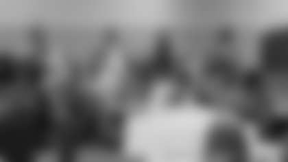 L-R: Sideline reporter Lauren Screeden, Allison Kehoe (hospitality & premium events), stadium operations manager Amy Loch, director of corporate communications Micaeh Johnson