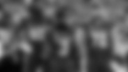 Froholdt (72) with fellow (healthy) captains Budda Baker (3) and Calais Campbell (93).